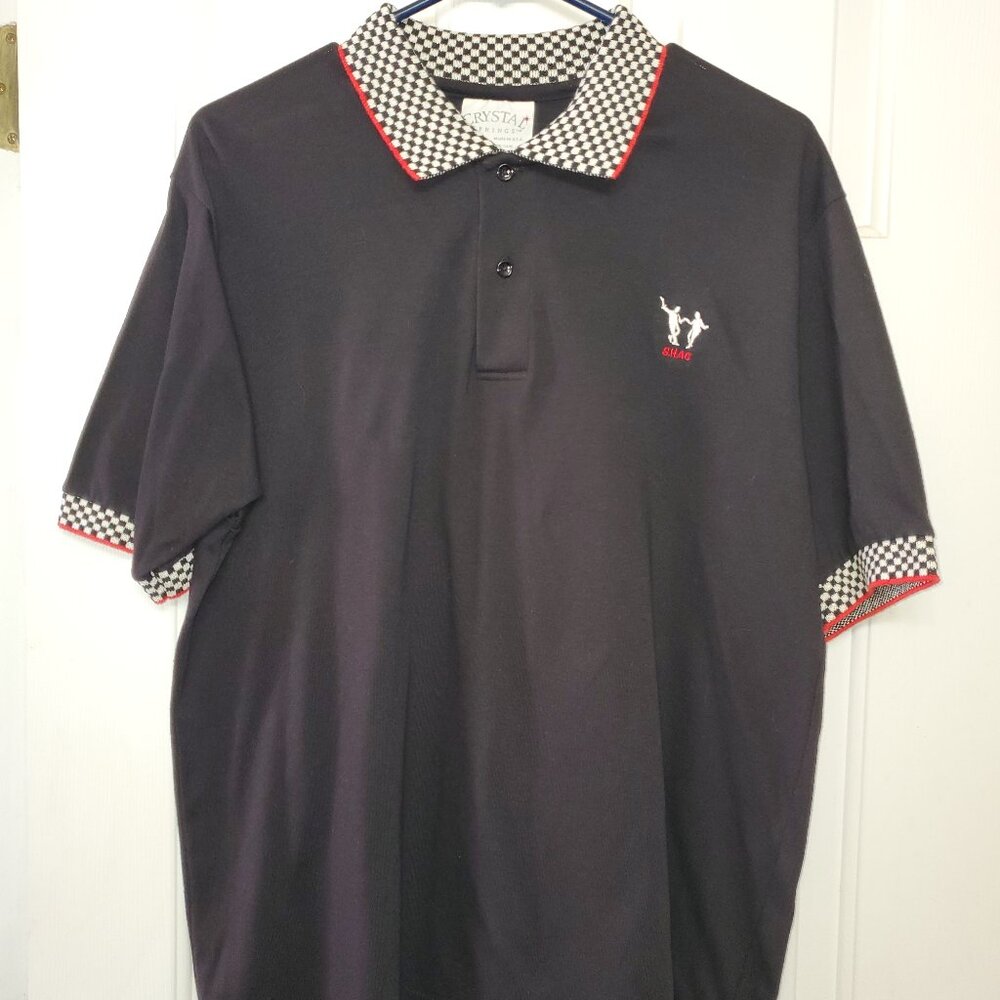 BLACK..DANCER EMBROIDERY.. MENS KNIT SHIRT..1990'S..CONTRAST COLLAR AND SLEEVE